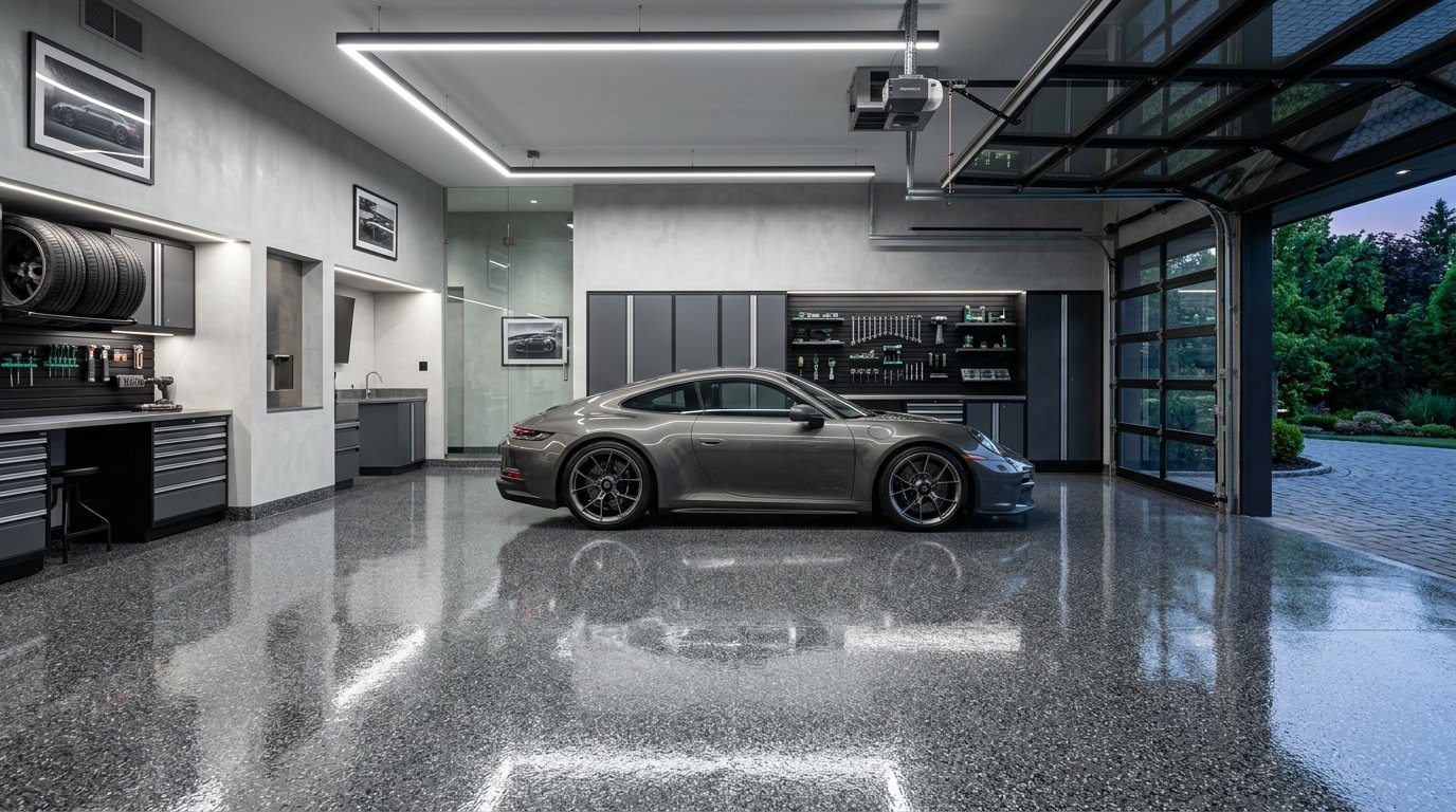 Commercial grade epoxy flake flooring